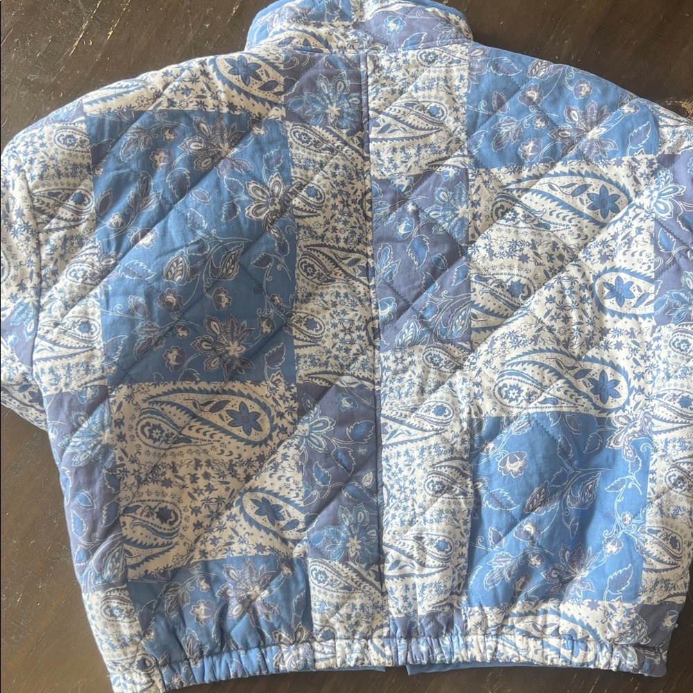 Anthropologie Avec Les Filles Patchwork Floral Quilted Jacket Blue/White Sz Smal - Picture 5 of 5
